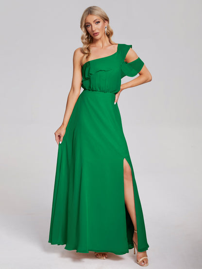 Paislee One Shoulder Ruffles Chiffon Bridesmaid Dress