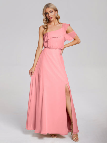 Paislee One Shoulder Ruffles Chiffon Bridesmaid Dress