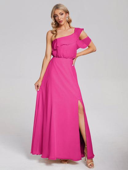 Paislee One Shoulder Ruffles Chiffon Bridesmaid Dress