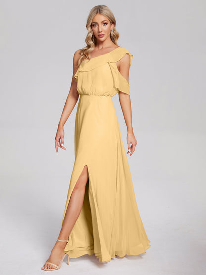 Paislee One Shoulder Ruffles Chiffon Bridesmaid Dress