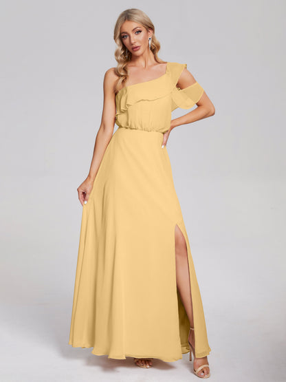 Paislee One Shoulder Ruffles Chiffon Bridesmaid Dress