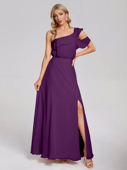 Paislee One Shoulder Ruffles Chiffon Bridesmaid Dress