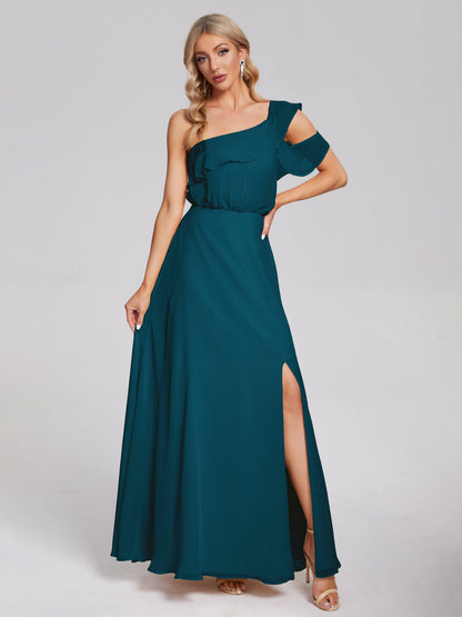 Paislee One Shoulder Ruffles Chiffon Bridesmaid Dress