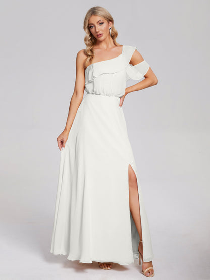Paislee One Shoulder Ruffles Chiffon Bridesmaid Dress