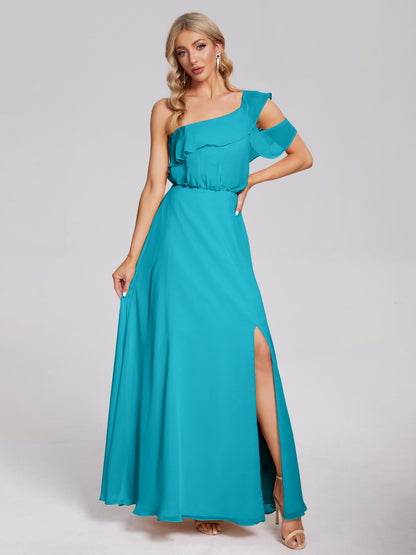 Paislee One Shoulder Ruffles Chiffon Bridesmaid Dress