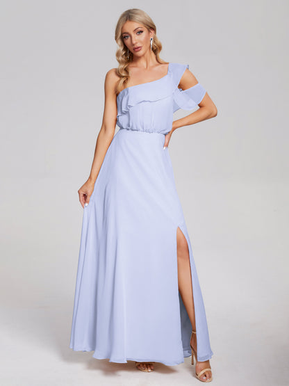 Paislee One Shoulder Ruffles Chiffon Bridesmaid Dress