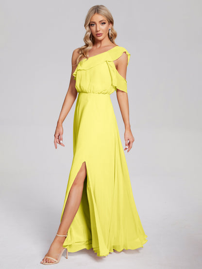 Paislee One Shoulder Ruffles Chiffon Bridesmaid Dress