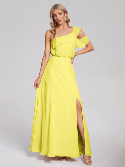 Paislee One Shoulder Ruffles Chiffon Bridesmaid Dress