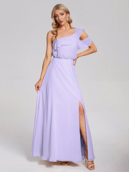 Paislee One Shoulder Ruffles Chiffon Bridesmaid Dress