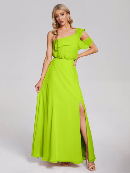 Paislee One Shoulder Ruffles Chiffon Bridesmaid Dress