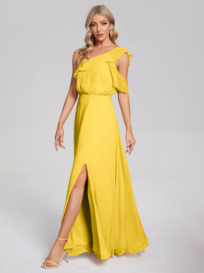 Paislee One Shoulder Ruffles Chiffon Bridesmaid Dress