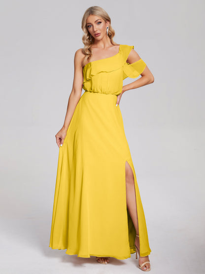 Paislee One Shoulder Ruffles Chiffon Bridesmaid Dress