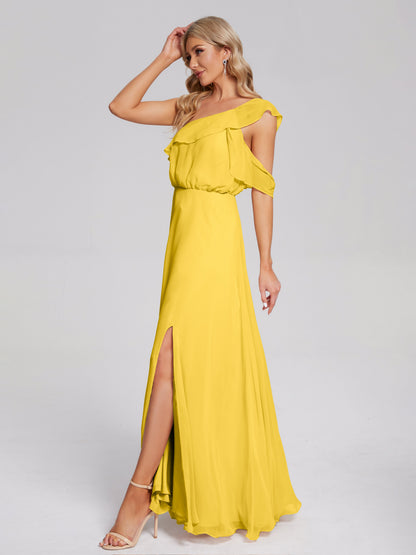 Paislee One Shoulder Ruffles Chiffon Bridesmaid Dress