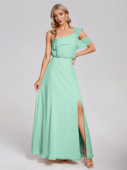 Paislee One Shoulder Ruffles Chiffon Bridesmaid Dress
