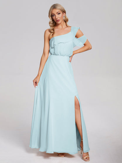 Paislee One Shoulder Ruffles Chiffon Bridesmaid Dress