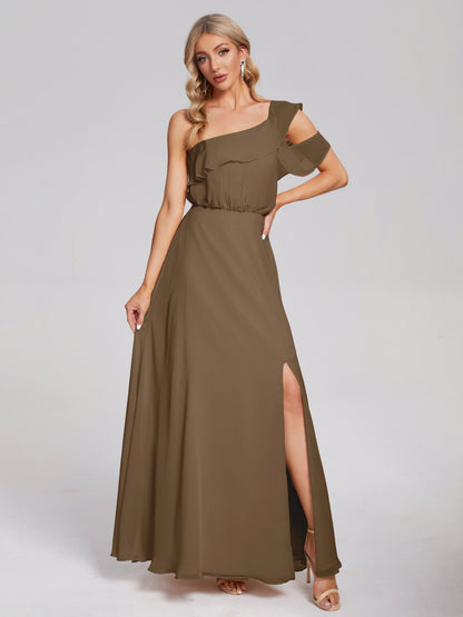 Paislee One Shoulder Ruffles Chiffon Bridesmaid Dress