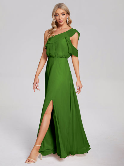Paislee One Shoulder Ruffles Chiffon Bridesmaid Dress