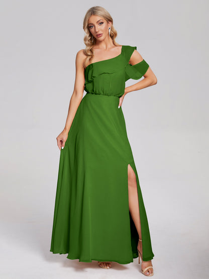Paislee One Shoulder Ruffles Chiffon Bridesmaid Dress