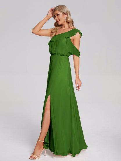 Paislee One Shoulder Ruffles Chiffon Bridesmaid Dress