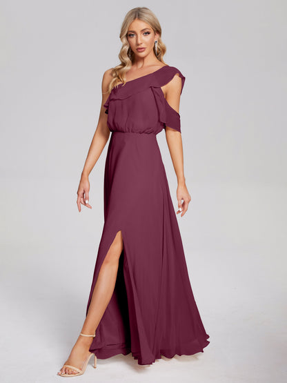 Paislee One Shoulder Ruffles Chiffon Bridesmaid Dress