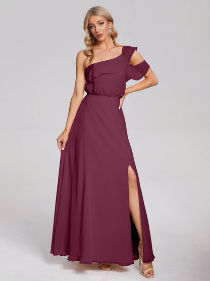 Paislee One Shoulder Ruffles Chiffon Bridesmaid Dress