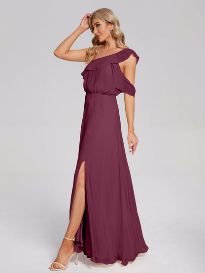 Paislee One Shoulder Ruffles Chiffon Bridesmaid Dress
