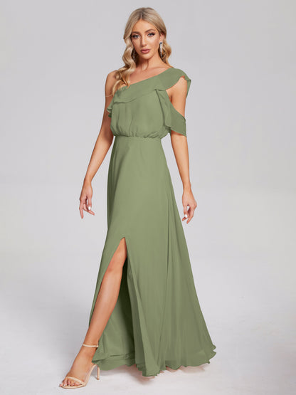 Paislee One Shoulder Ruffles Chiffon Bridesmaid Dress