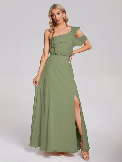 Paislee One Shoulder Ruffles Chiffon Bridesmaid Dress