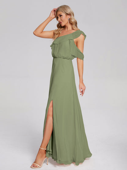 Paislee One Shoulder Ruffles Chiffon Bridesmaid Dress