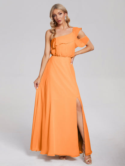 Paislee One Shoulder Ruffles Chiffon Bridesmaid Dress