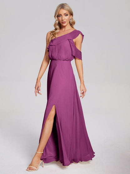 Paislee One Shoulder Ruffles Chiffon Bridesmaid Dress