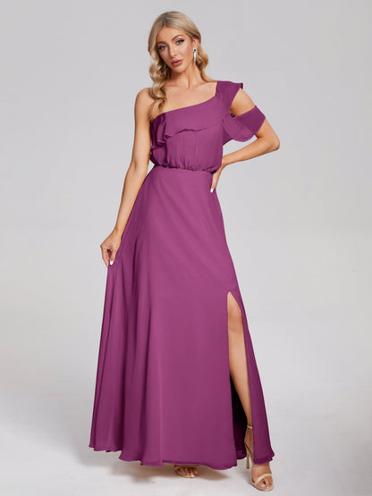 Paislee One Shoulder Ruffles Chiffon Bridesmaid Dress