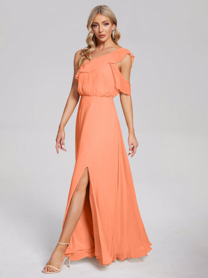 Paislee One Shoulder Ruffles Chiffon Bridesmaid Dress