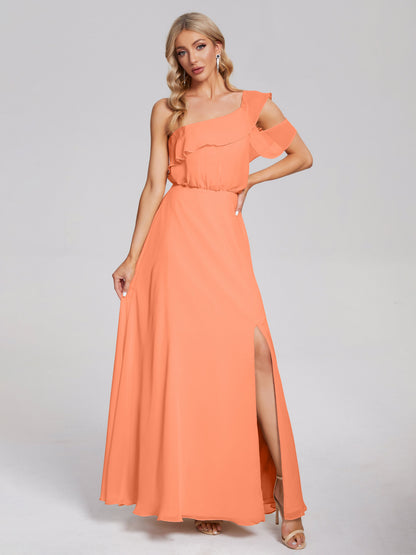 Paislee One Shoulder Ruffles Chiffon Bridesmaid Dress