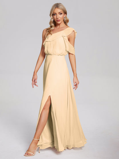 Paislee One Shoulder Ruffles Chiffon Bridesmaid Dress