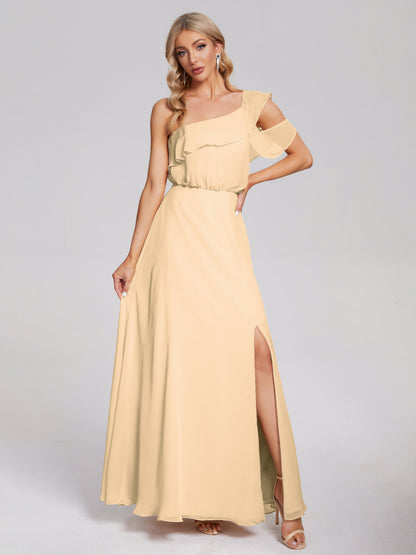 Paislee One Shoulder Ruffles Chiffon Bridesmaid Dress