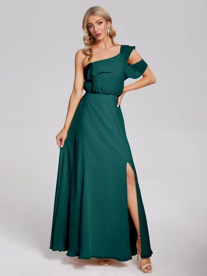 Paislee One Shoulder Ruffles Chiffon Bridesmaid Dress