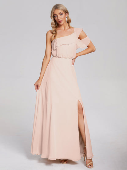 Paislee One Shoulder Ruffles Chiffon Bridesmaid Dress