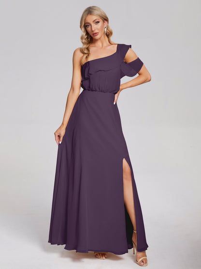 Paislee One Shoulder Ruffles Chiffon Bridesmaid Dress