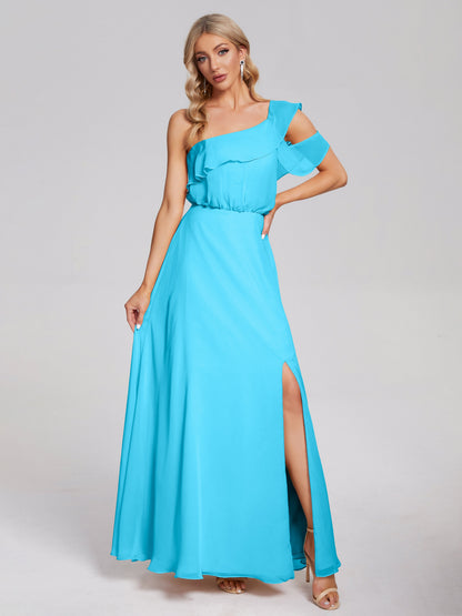 Paislee One Shoulder Ruffles Chiffon Bridesmaid Dress
