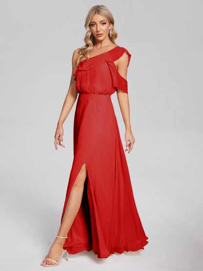 Paislee One Shoulder Ruffles Chiffon Bridesmaid Dress