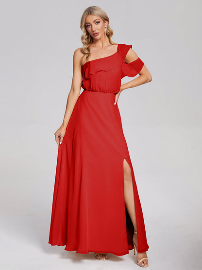Paislee One Shoulder Ruffles Chiffon Bridesmaid Dress
