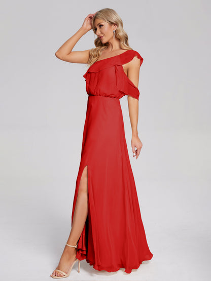Paislee One Shoulder Ruffles Chiffon Bridesmaid Dress