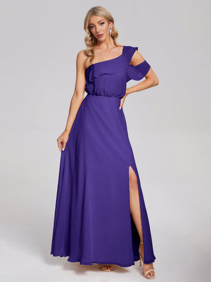 Paislee One Shoulder Ruffles Chiffon Bridesmaid Dress