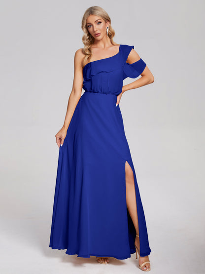 Paislee One Shoulder Ruffles Chiffon Bridesmaid Dress