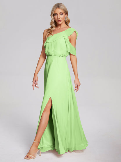 Paislee One Shoulder Ruffles Chiffon Bridesmaid Dress
