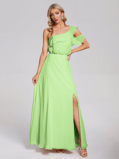 Paislee One Shoulder Ruffles Chiffon Bridesmaid Dress