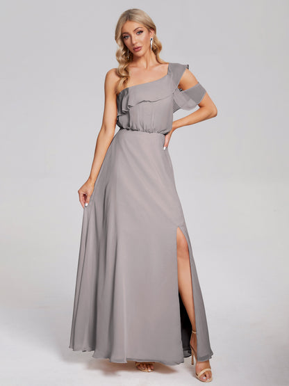 Paislee One Shoulder Ruffles Chiffon Bridesmaid Dress