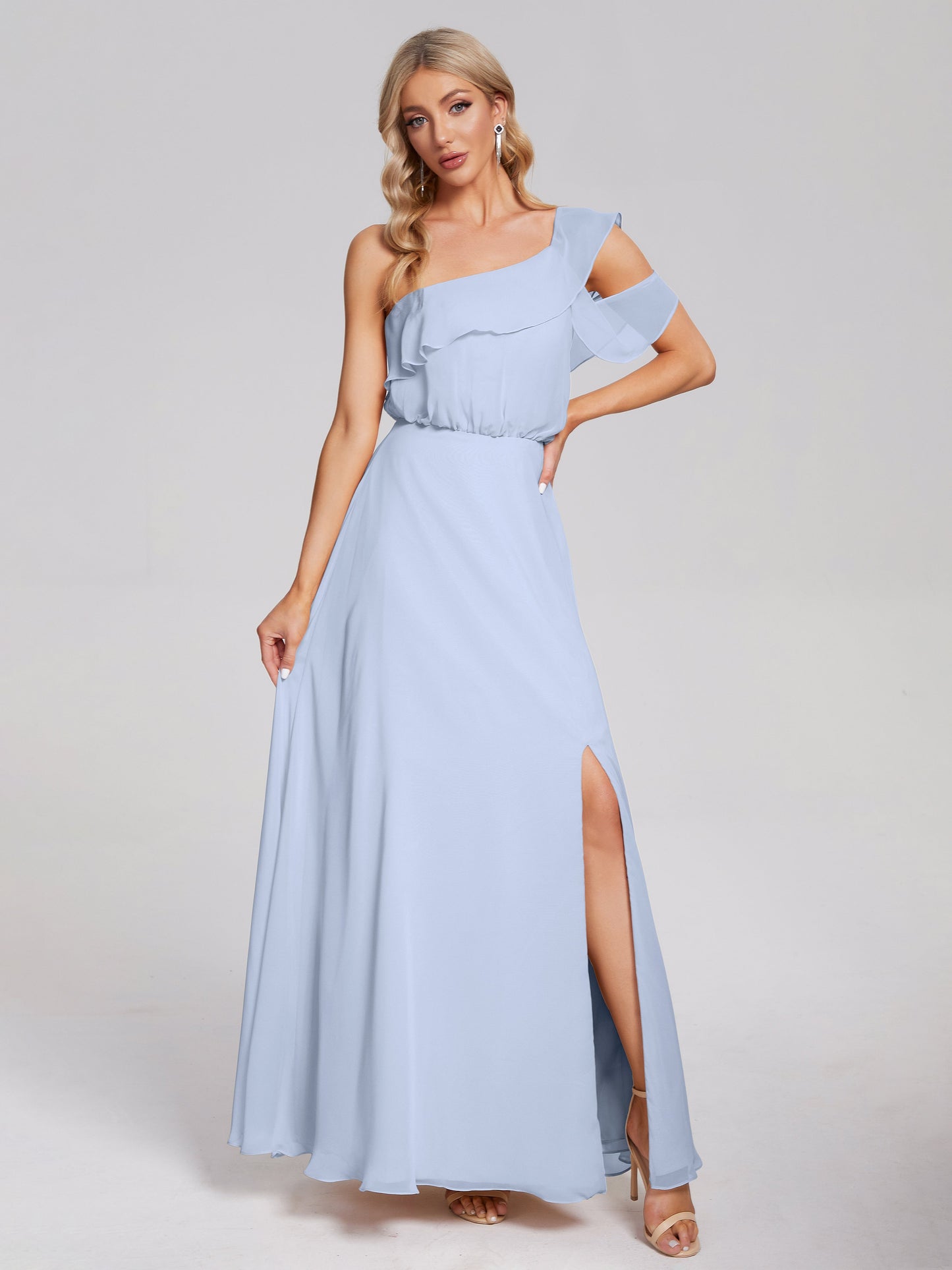 Paislee One Shoulder Ruffles Chiffon Bridesmaid Dress