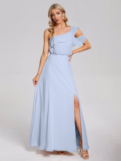 Paislee One Shoulder Ruffles Chiffon Bridesmaid Dress
